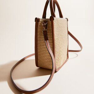 H&M Women's Straw Handbag with Braided Straw Design & Faux Leather Handles/Trim